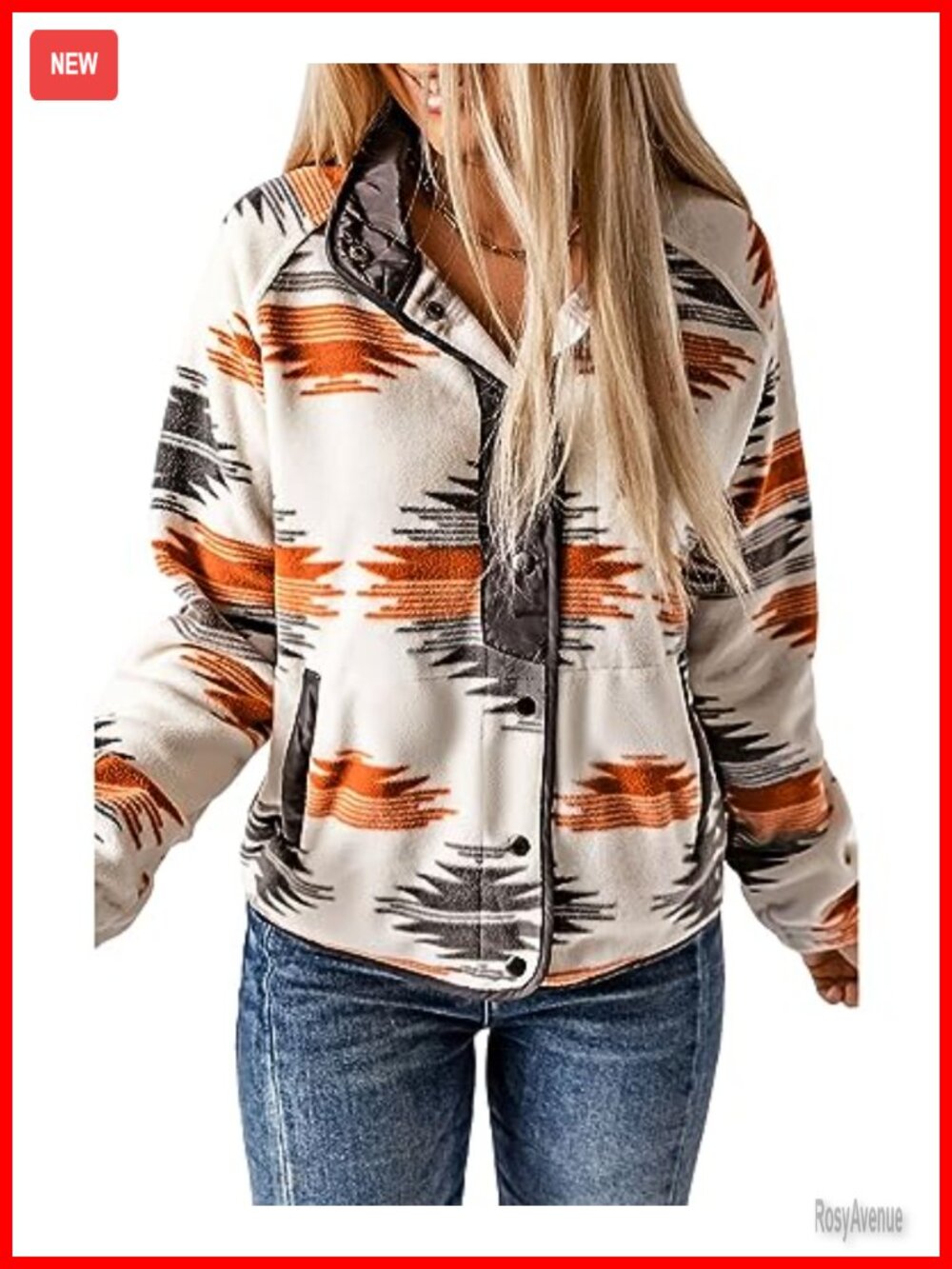 SELINK Womens Fleece Jacket Aztec Print Snap Button Down Warm Coat
